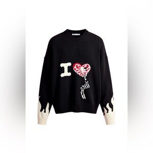 BoohooMAN I Heart Lover Skeleton Oversized V Neck Sweater Pullover